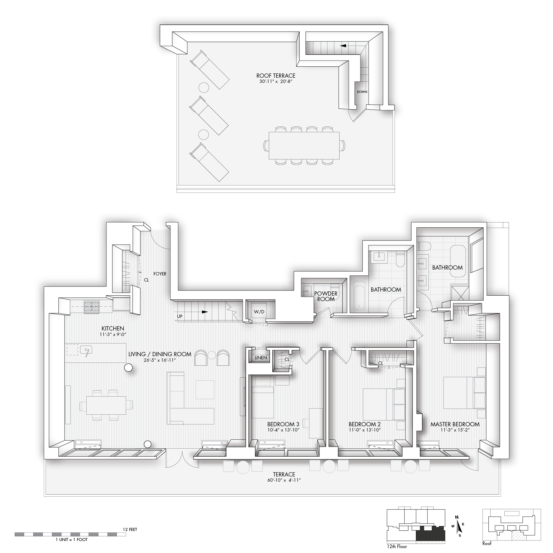 Floor plan for 3 beds, 2.5 baths, 1561 sqft